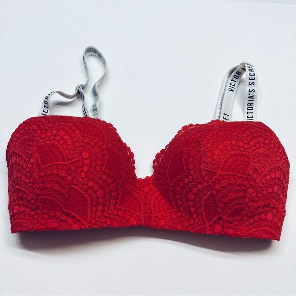 Victoria's Secret‎ T-Shirt Bra Lightly Lined Wireless Size 32DD Red Logo Straps - Picture 1 of 5